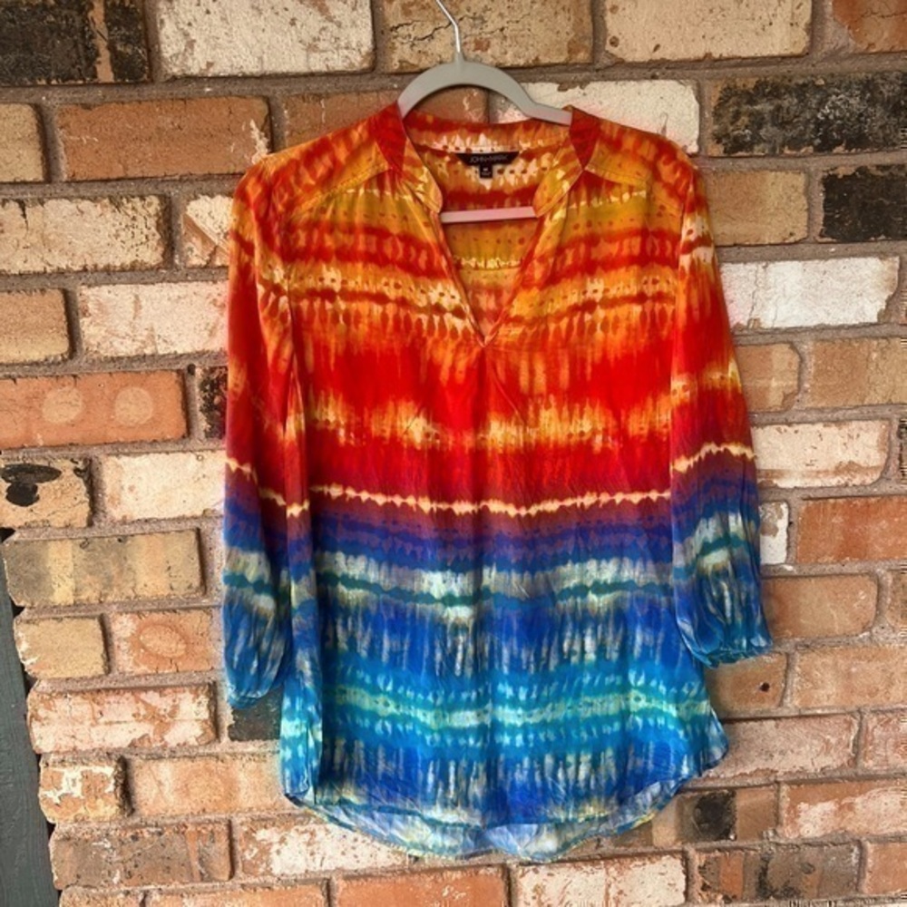 John Mark Boho Long Sleeve Silk Pullover Top